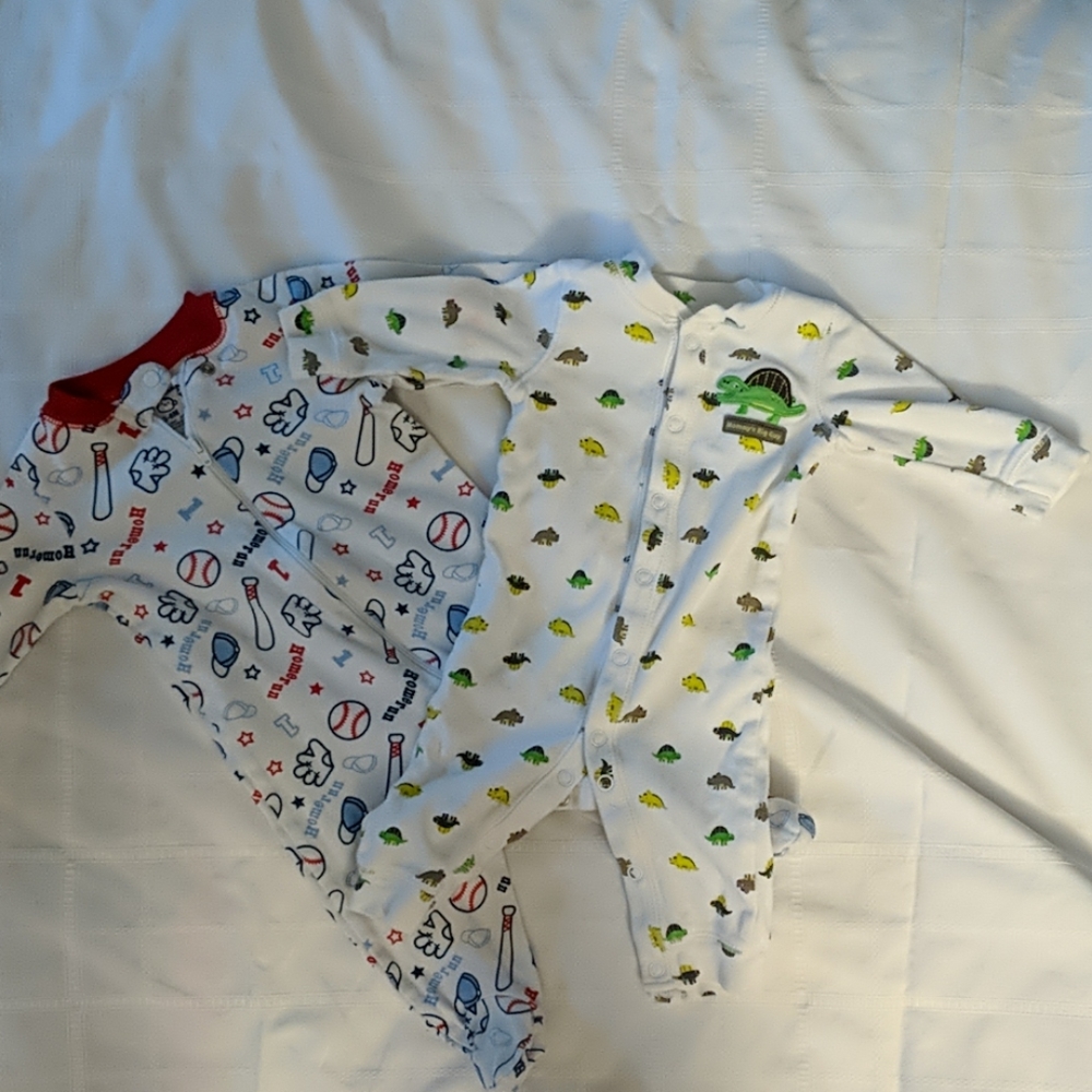 Boys baseball dinosaur sleepers 3/6 months